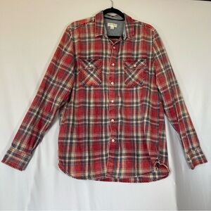 Sun + Stone Red and Blue Casual Button Down Shirt